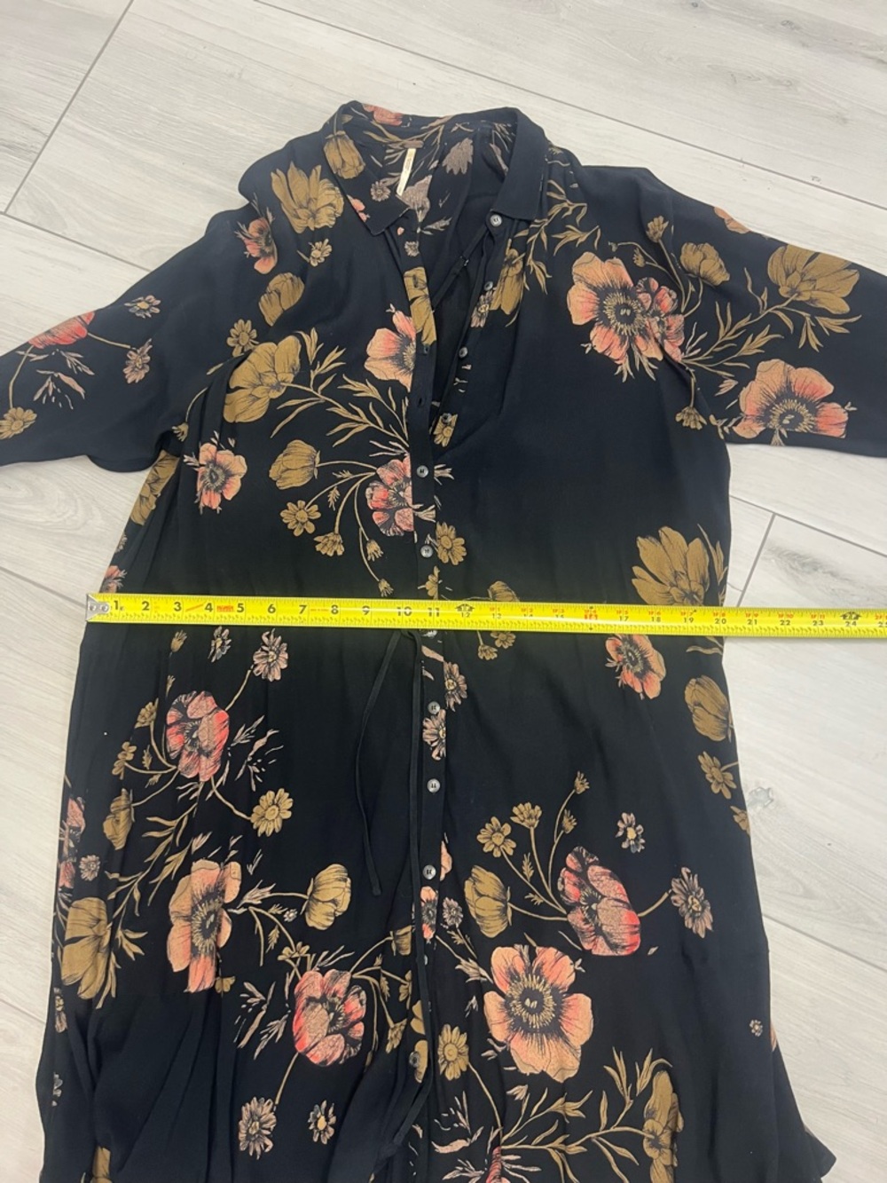 Free People Black Floral Drawstring Mini Dress Sz SP Boho Festival Romantic Goth - Picture 9 of 9